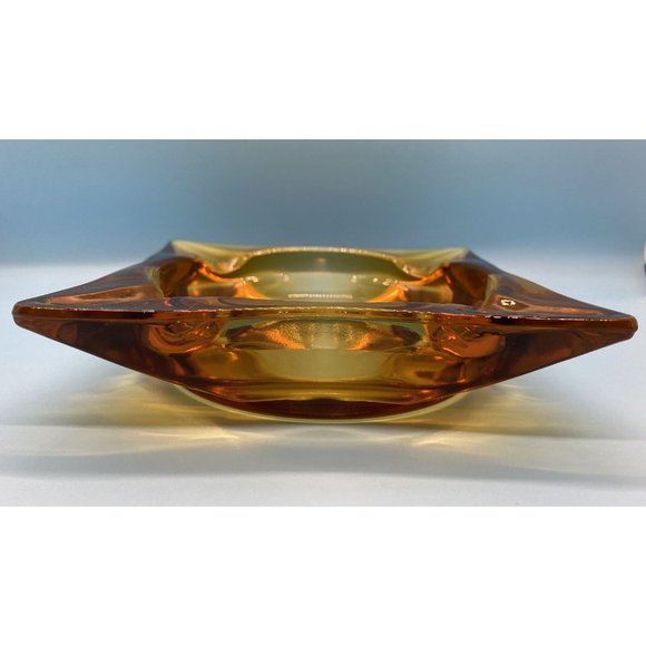 VINTAGE ASHTRAY 5.5” SQUARE AMBER GLASS MAD MEN MANCAVE MCM - Picture 4 of 6